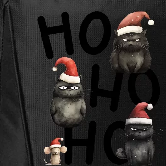 Grumpy Christmas Black Cats In Santa Hats With Mouse Cool Gift City Backpack