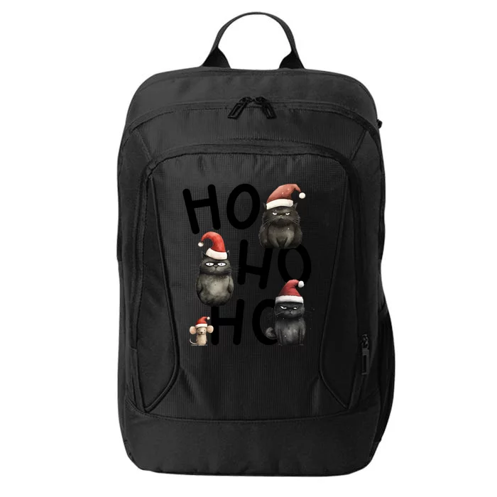 Grumpy Christmas Black Cats In Santa Hats With Mouse Cool Gift City Backpack