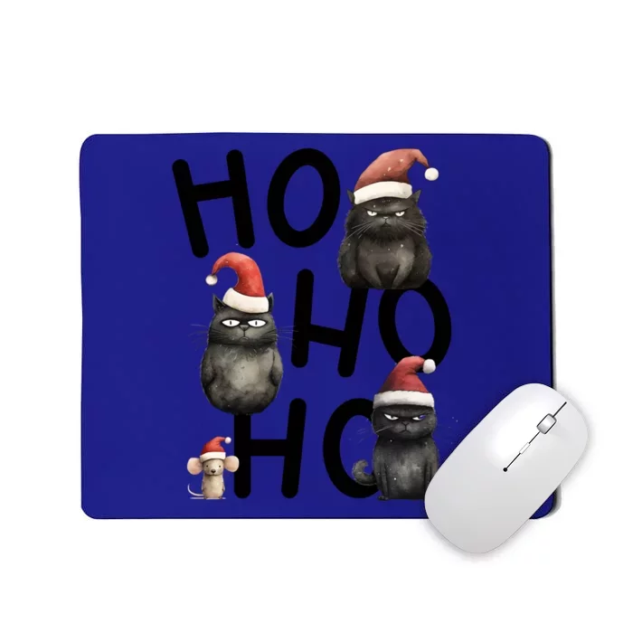 Grumpy Christmas Black Cats In Santa Hats With Mouse Cool Gift Mousepad