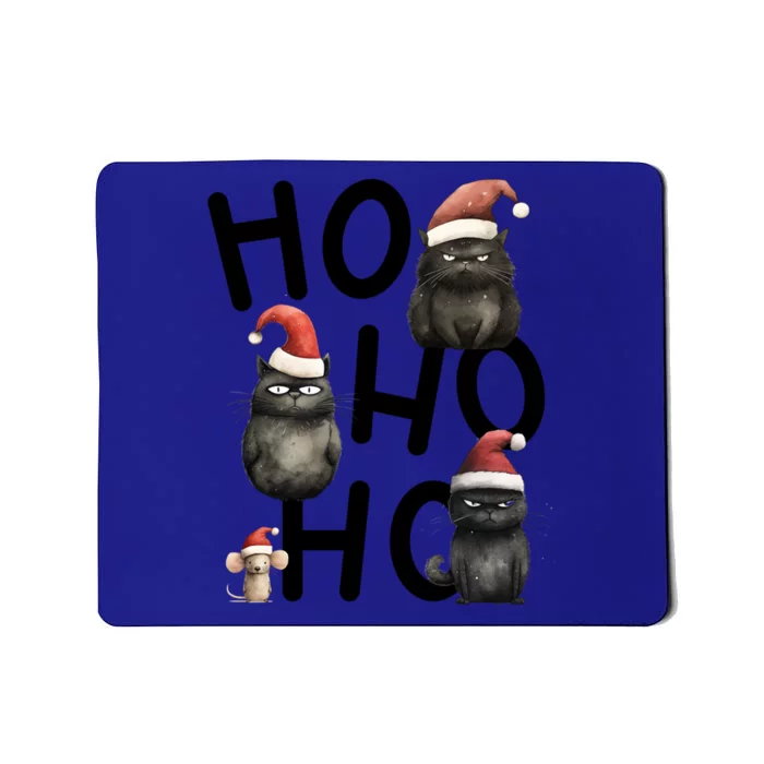 Grumpy Christmas Black Cats In Santa Hats With Mouse Cool Gift Mousepad