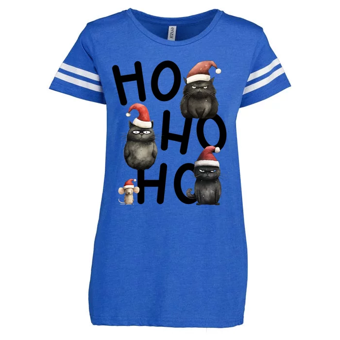 Grumpy Christmas Black Cats In Santa Hats With Mouse Cool Gift Enza Ladies Jersey Football T-Shirt