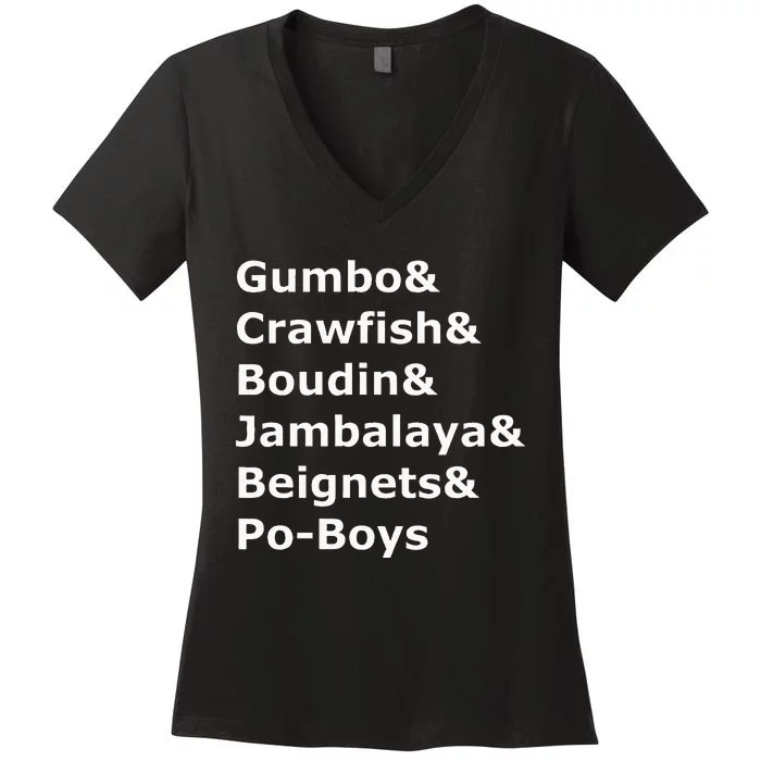 Gumbo Crawfish Boudin Louisiana Food Humor Women's V-Neck T-Shirt