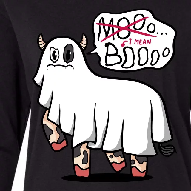 Ghost Cow Boo Funny Womens Cotton Relaxed Long Sleeve T-Shirt