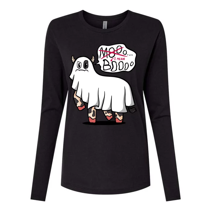 Ghost Cow Boo Funny Womens Cotton Relaxed Long Sleeve T-Shirt