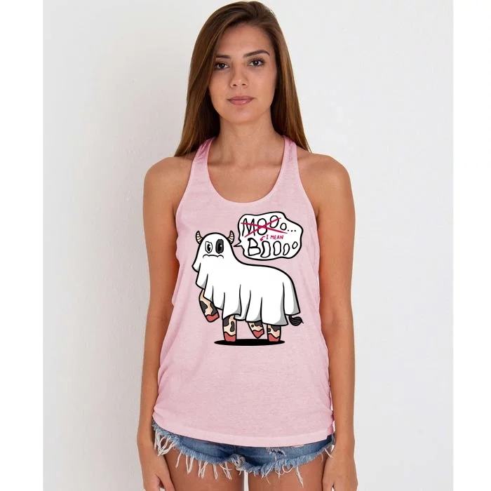 Ghost Cow Boo Funny Women's Knotted Racerback Tank