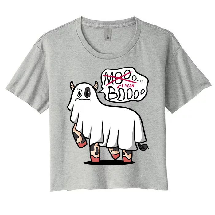 Ghost Cow Boo Funny Women's Crop Top Tee