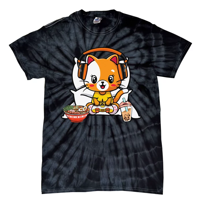 Gamer Cat Boba and Ra Kawaii Anime Neko Tie-Dye T-Shirt