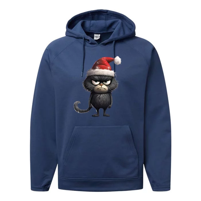 Grumpy Christmas Cat Performance Fleece Hoodie