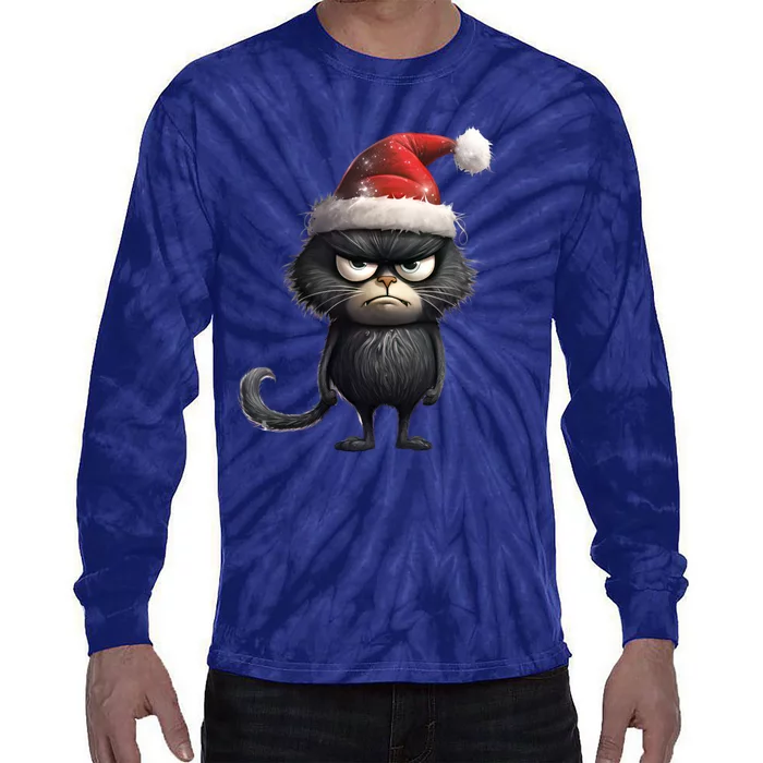 Grumpy Christmas Cat Tie-Dye Long Sleeve Shirt