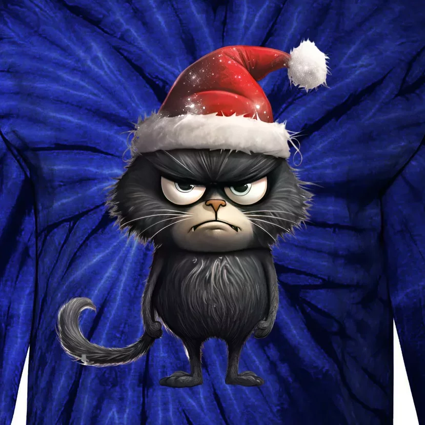 Grumpy Christmas Cat Tie-Dye Long Sleeve Shirt