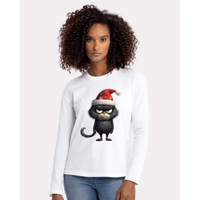 Grumpy Christmas Cat Womens Cotton Relaxed Long Sleeve T-Shirt