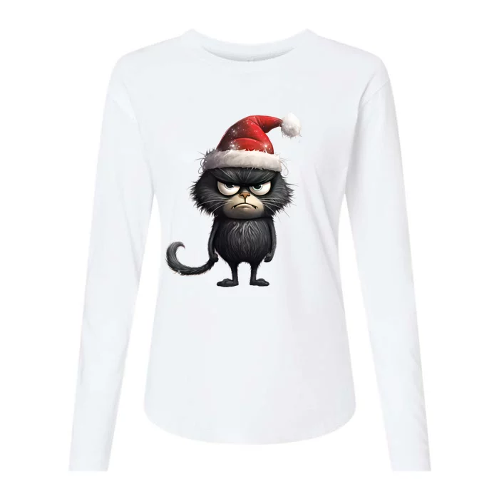 Grumpy Christmas Cat Womens Cotton Relaxed Long Sleeve T-Shirt