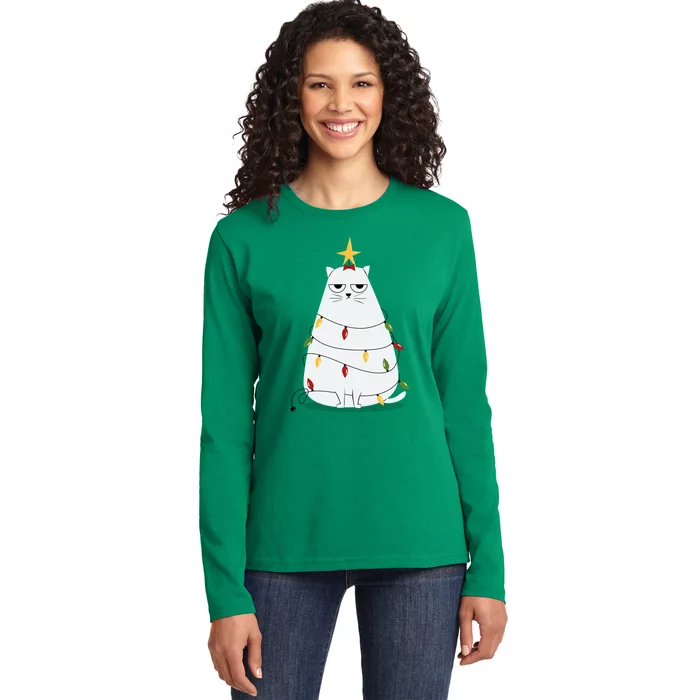 Grumpy Christmas Cat Ladies Long Sleeve Shirt