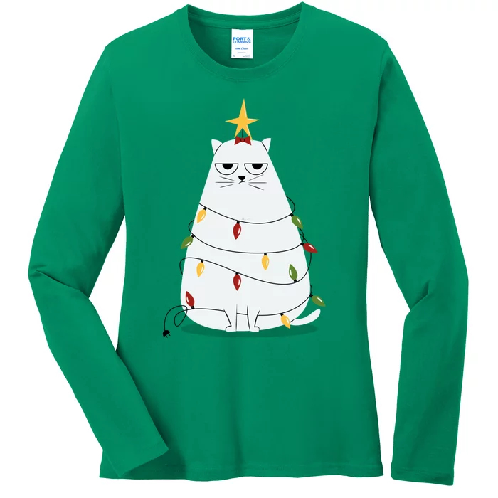 Grumpy Christmas Cat Ladies Long Sleeve Shirt