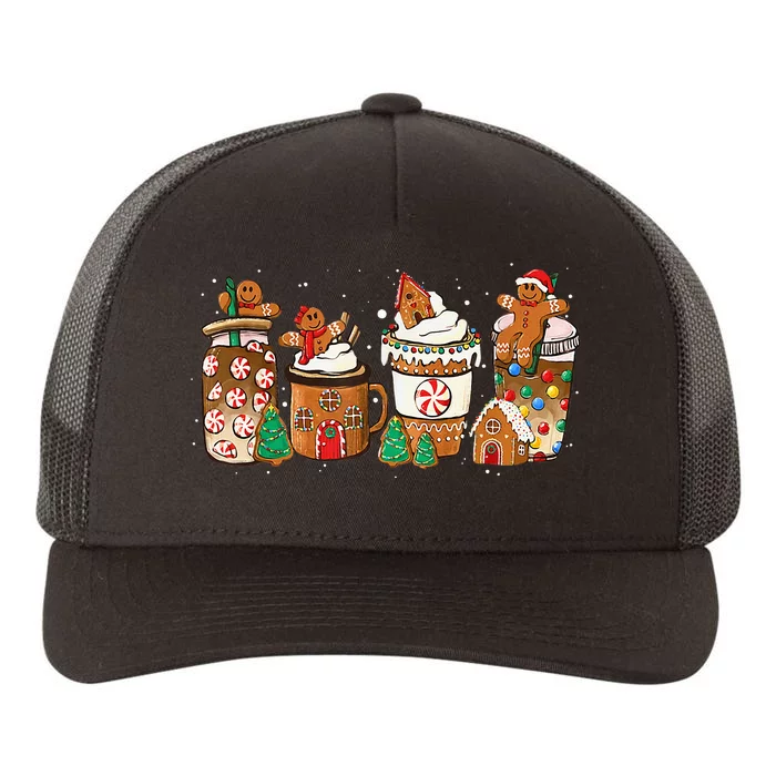 Gingerbread Cookie Christmas Coffee Cups Latte Drink Outfit Yupoong Adult 5-Panel Trucker Hat