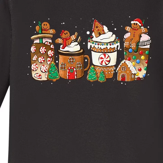 Gingerbread Cookie Christmas Coffee Cups Latte Drink Outfit Baby Long Sleeve Bodysuit