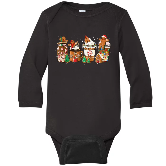 Gingerbread Cookie Christmas Coffee Cups Latte Drink Outfit Baby Long Sleeve Bodysuit