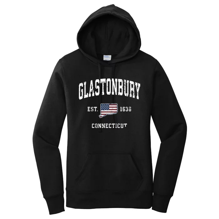 Glastonbury Connecticut Ct Vintage American Flag Design Women's Pullover Hoodie