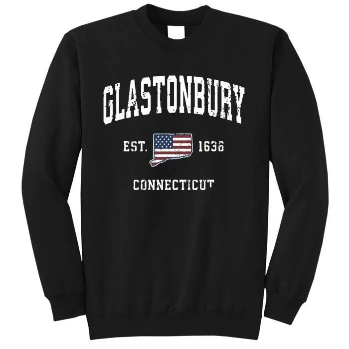 Glastonbury Connecticut Ct Vintage American Flag Design Tall Sweatshirt