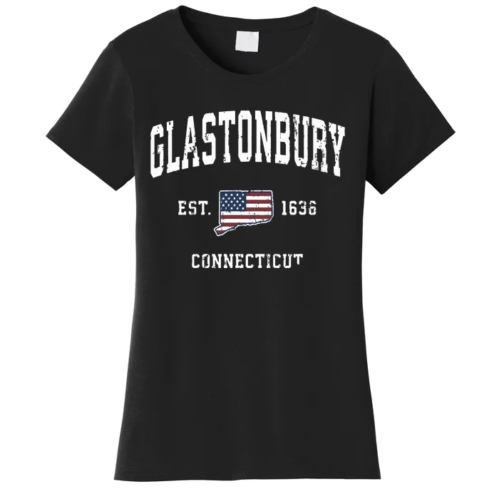 Glastonbury Connecticut Ct Vintage American Flag Design Women's T-Shirt