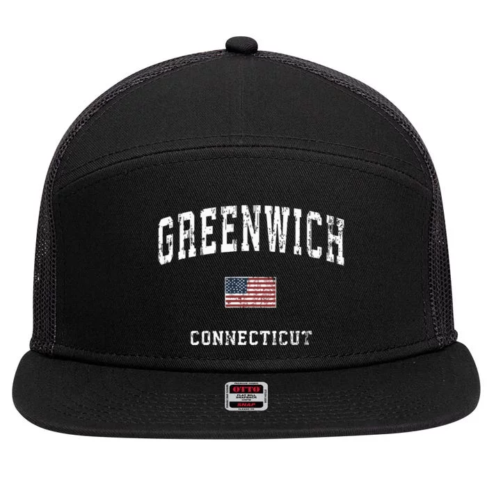 Greenwich Connecticut Ct Vintage American Flag Sports Design 7 Panel Mesh Trucker Snapback Hat