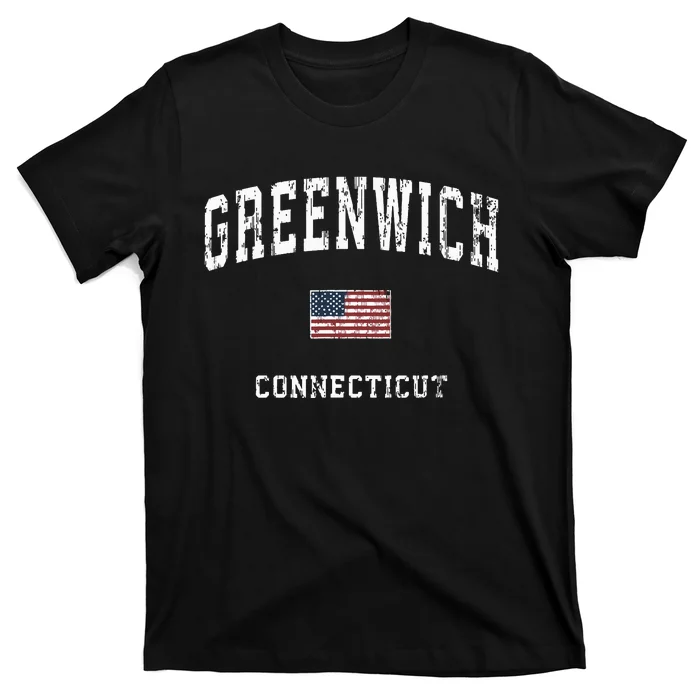 Greenwich Connecticut Ct Vintage American Flag Sports Design T-Shirt