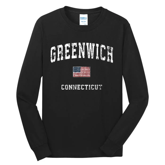 Greenwich Connecticut Ct Vintage American Flag Sports Design Tall Long Sleeve T-Shirt