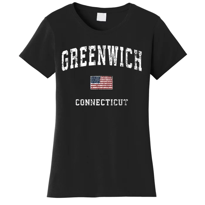 Greenwich Connecticut Ct Vintage American Flag Sports Design Women's T-Shirt