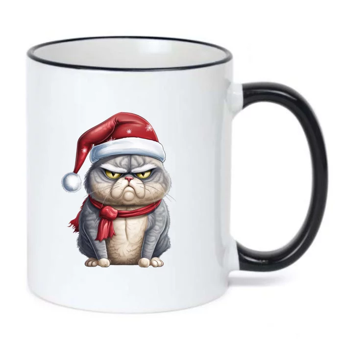 Grumpy Christmas Cat Santa Hat Black Color Changing Mug