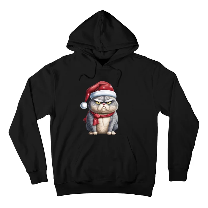 Grumpy Christmas Cat Santa Hat Hoodie