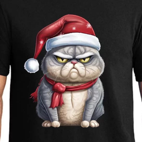 Grumpy Christmas Cat Santa Hat Pajama Set