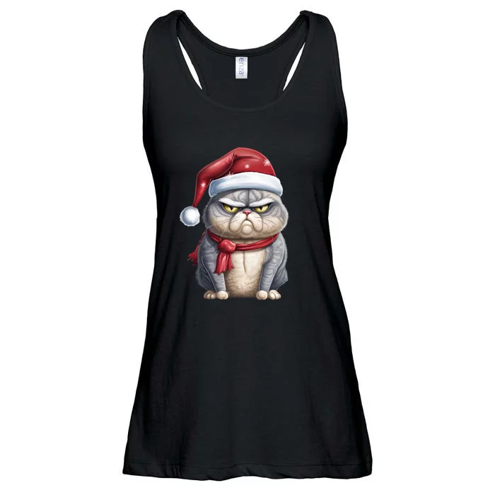 Grumpy Christmas Cat Santa Hat Ladies Essential Flowy Tank