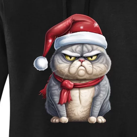 Grumpy Christmas Cat Santa Hat Women's Pullover Hoodie