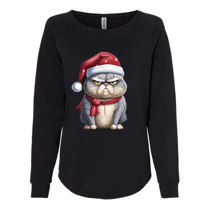 Grumpy Christmas Cat Santa Hat Womens California Wash Sweatshirt