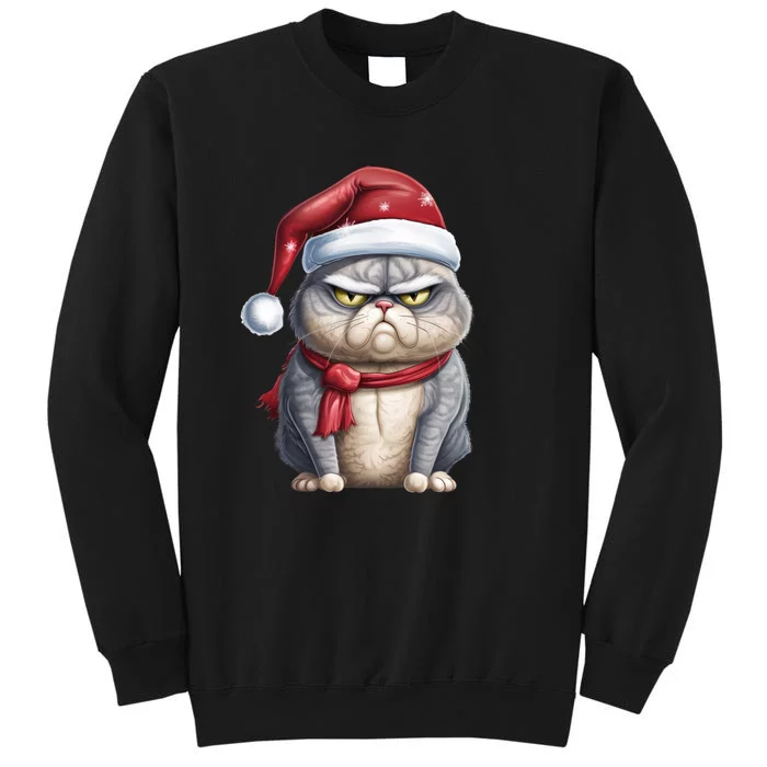 Grumpy Christmas Cat Santa Hat Tall Sweatshirt