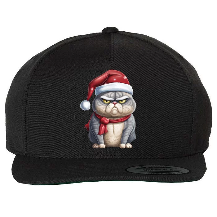 Grumpy Christmas Cat Santa Hat Wool Snapback Cap