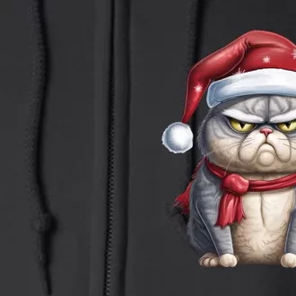 Grumpy Christmas Cat Santa Hat Full Zip Hoodie