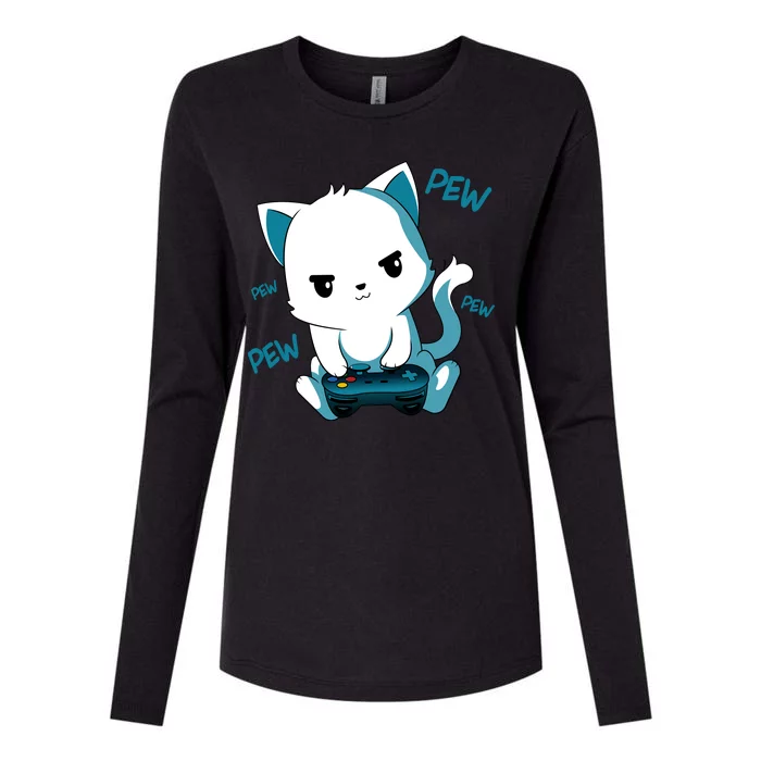 Gaming Cute Cat Gamer Kitty Womens Cotton Relaxed Long Sleeve T-Shirt