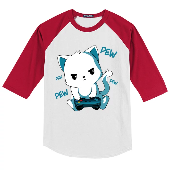 Gaming Cute Cat Gamer Kitty Kids Colorblock Raglan Jersey