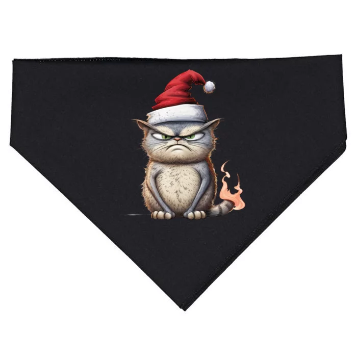 Grumpy Christmas Cat Santa Hat USA-Made Doggie Bandana