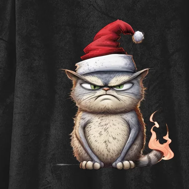 Grumpy Christmas Cat Santa Hat Hooded Wearable Blanket