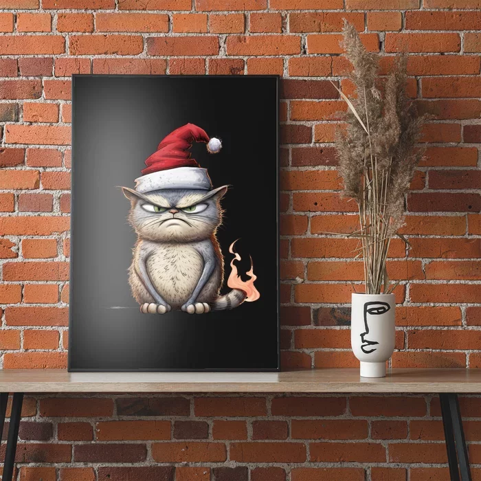 Grumpy Christmas Cat Santa Hat Poster