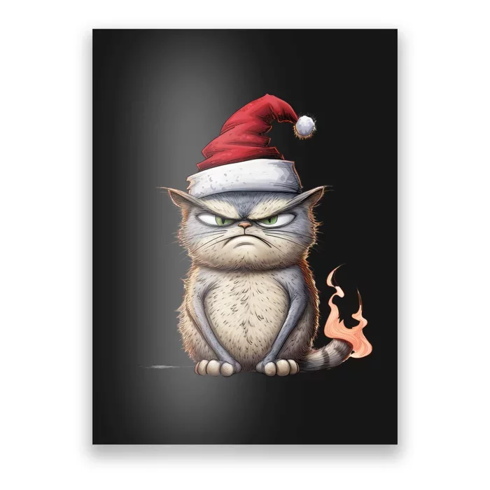 Grumpy Christmas Cat Santa Hat Poster