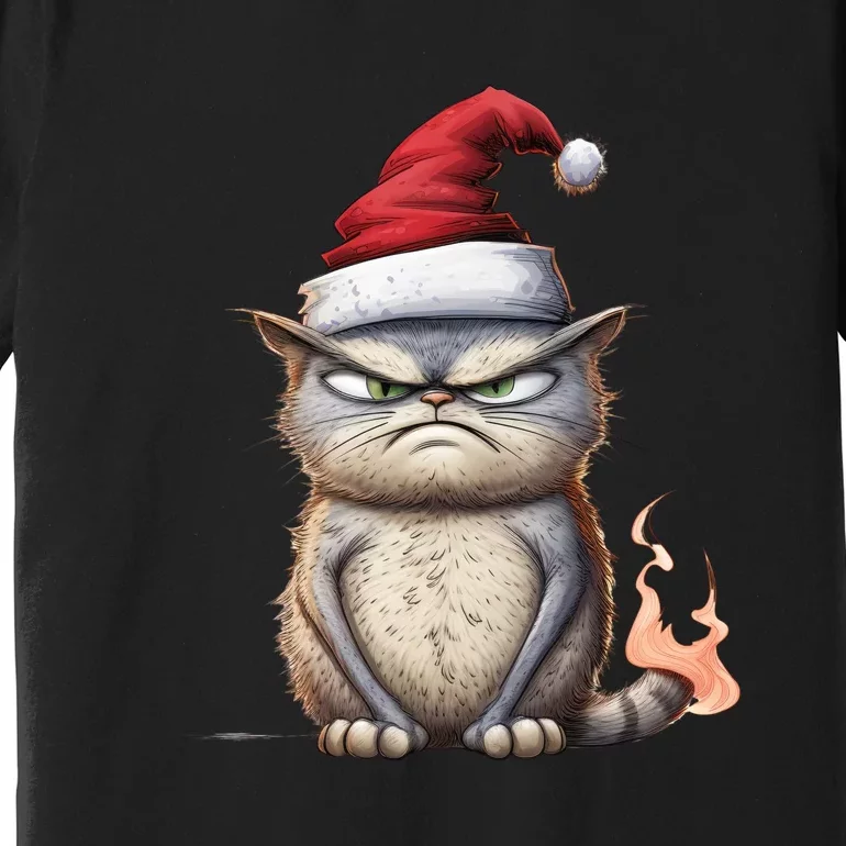 Grumpy Christmas Cat Santa Hat Premium T-Shirt