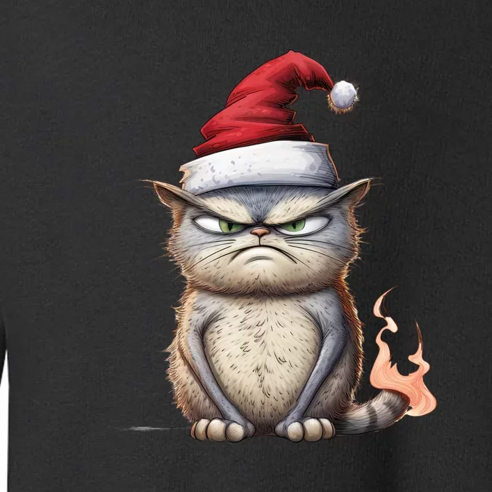 Grumpy Christmas Cat Santa Hat Toddler Sweatshirt