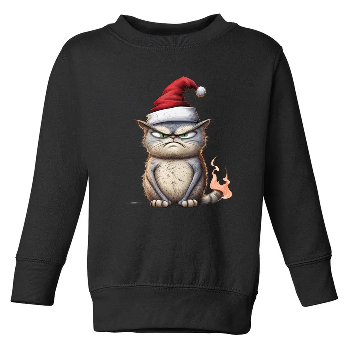 Grumpy Christmas Cat Santa Hat Toddler Sweatshirt