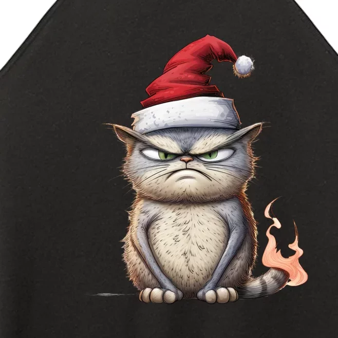 Grumpy Christmas Cat Santa Hat Women’s Perfect Tri Rocker Tank