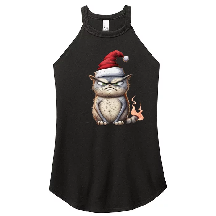 Grumpy Christmas Cat Santa Hat Women’s Perfect Tri Rocker Tank