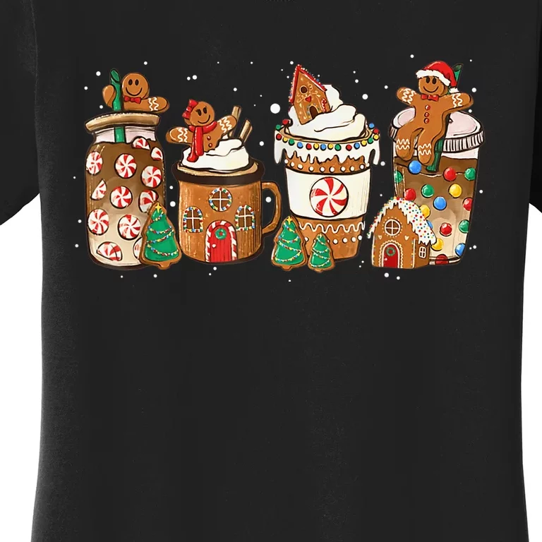 Gingerbread Cookie Christmas Coffee Cups Latte Drink Outfit Women's T-Shirt