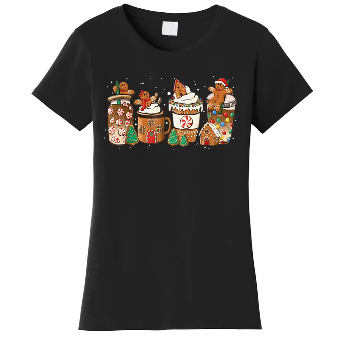 Gingerbread Cookie Christmas Coffee Cups Latte Drink Outfit Women's T-Shirt